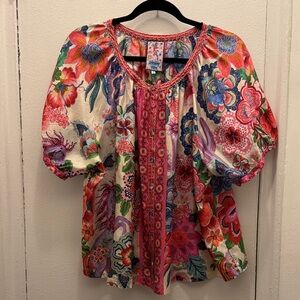 Johnny Was Silk Floral Blouse